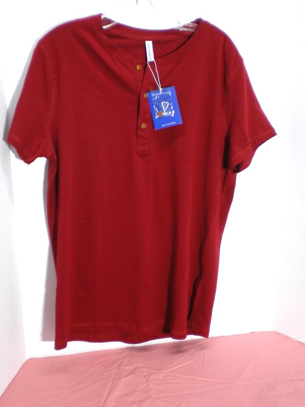 Pegeno Men's Henley Dark Red Shirt, Size Medium